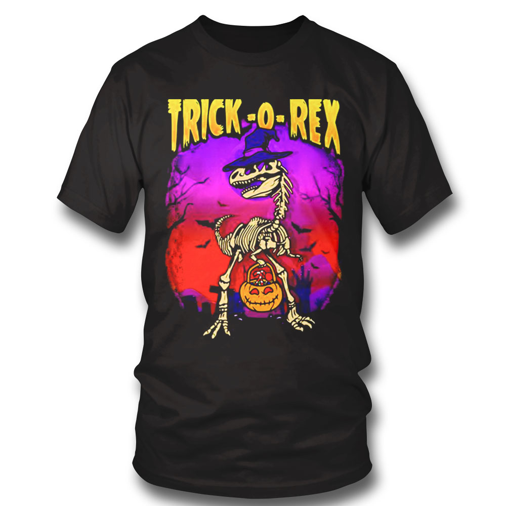 Skeleton Trick Or Treat Tyrannosaurus Rex Boys Halloween Illustration Shirt Hoodie, Long Sleeve, Tank Top