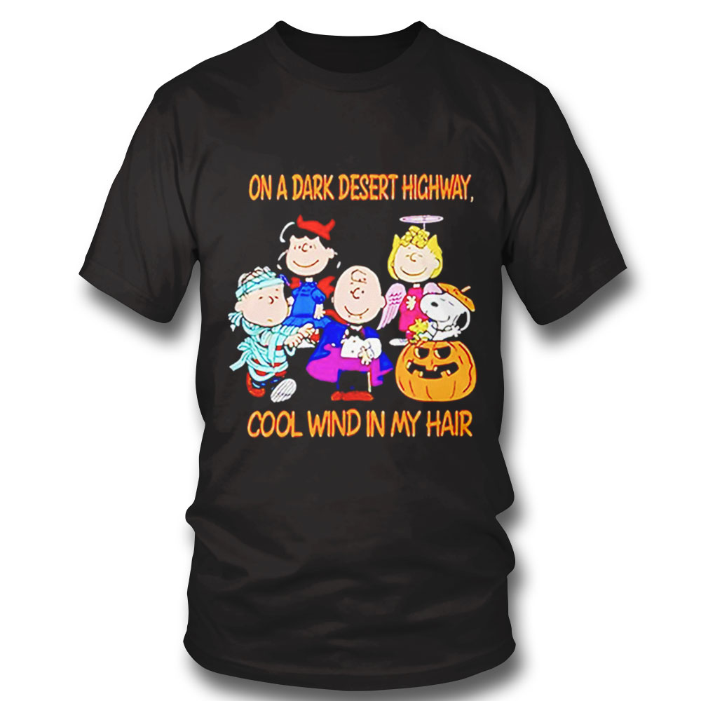 Snoopy Peanut Jeep On A Dark Desert Highway Cool Wind In My Hair Snoopy Halloween Shirt