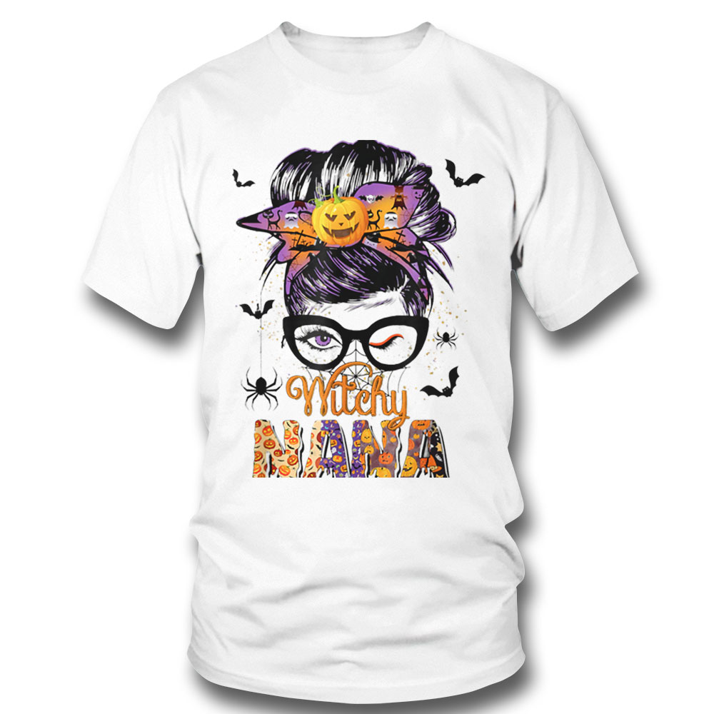 Witchy Nana Halloween Skull Witch Mom Messy Bun T-shirt Sweatshirt, Tank Top, Ladies Tee