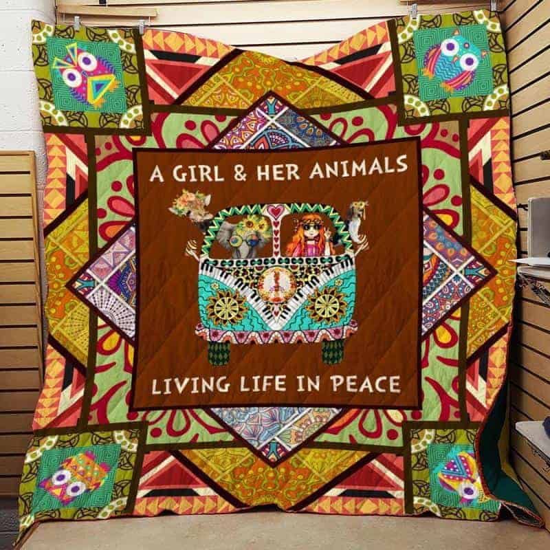 Animal Living Life In Peace Hippie Fleece Quilt Blanket Premium