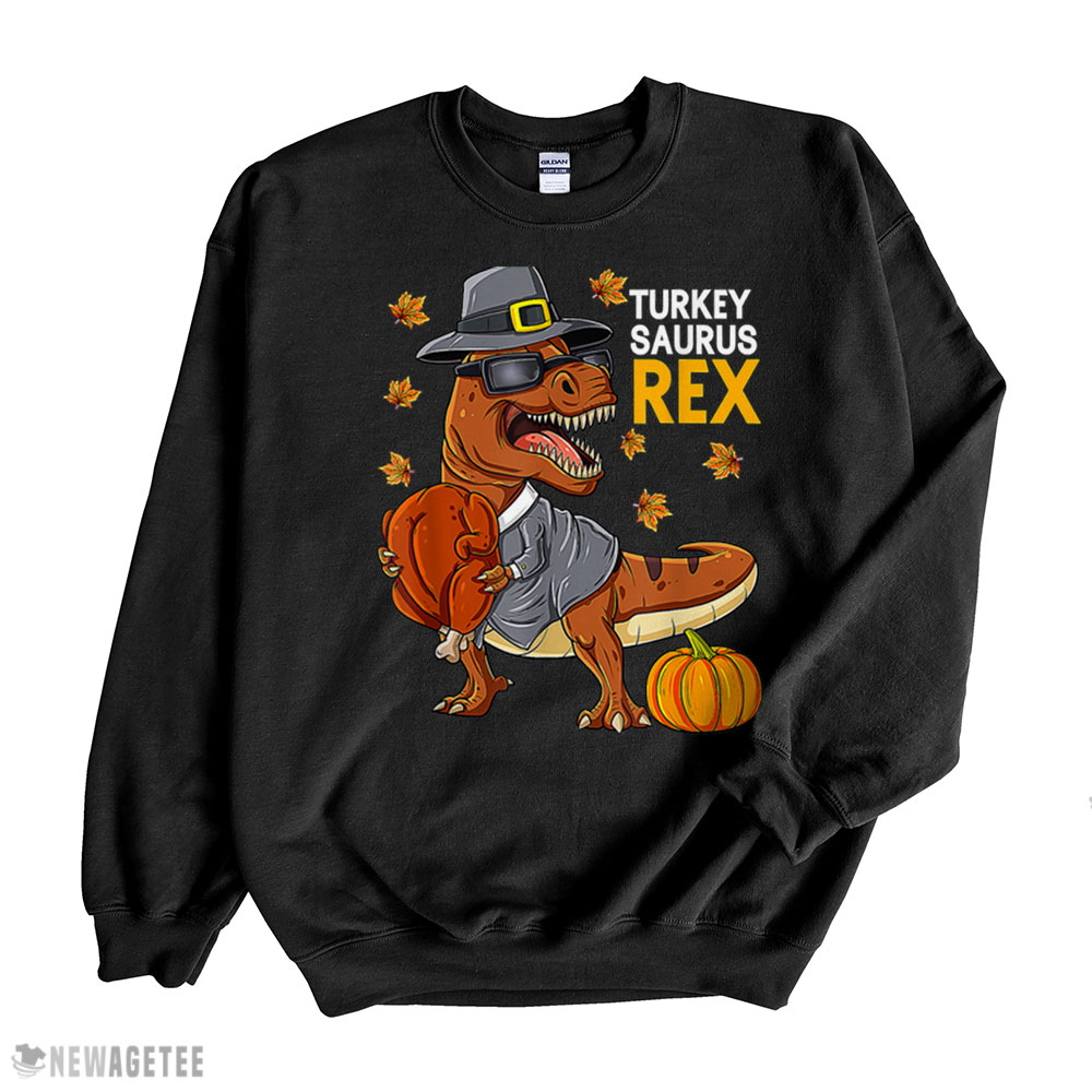 Dinosaur Thanksgiving Boys Turkey Saurus T Rex Pilgrim T-shirt Long Sleeve, Ladies Tee
