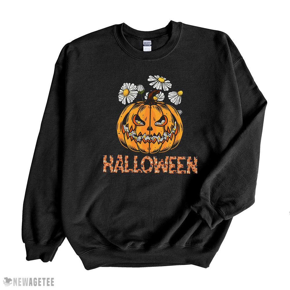 Happy Halloween Pumpkin And Flower Graphic T-shirt Sweatshirt, Tank Top, Ladies Tee