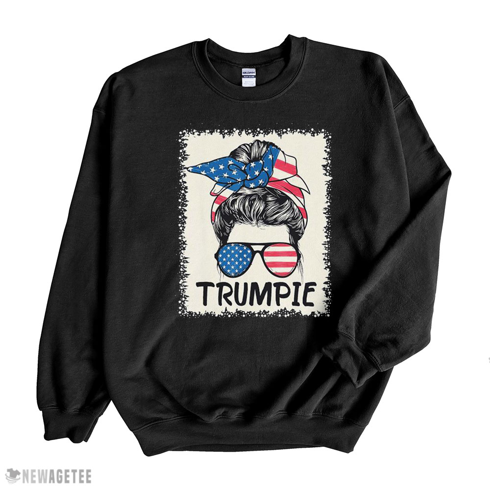 Messy Bun American Flag Trumpie Shirt Long Sleeve, Ladies Tee