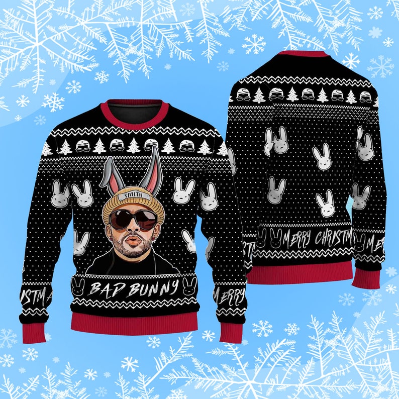 Customized Bad Bunny Ugly Christmas Sweater Gift Xmas Customized Bad Bunny Ugly Christmas Sweater Gift Xmas