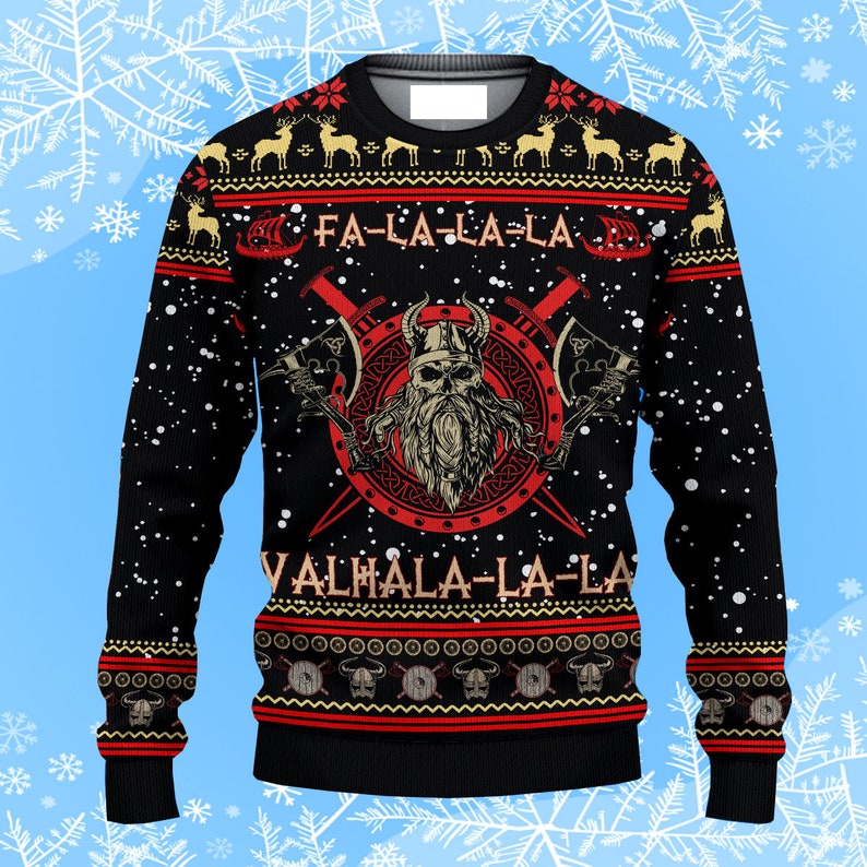 Falalala Valhalla Viking Ugly Christmas Sweater Gift Gift Xmas