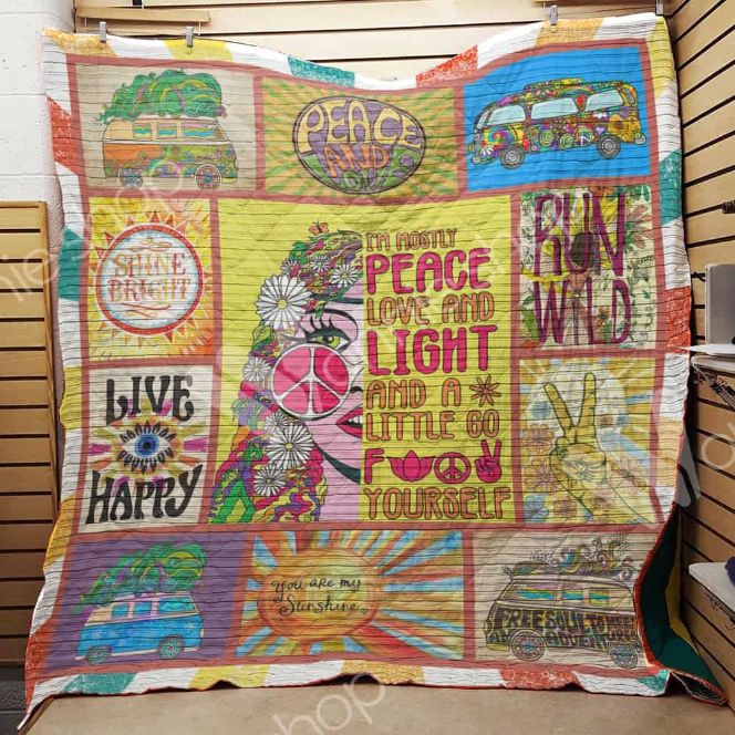 Im Mostly Peace And Light Hippie Fleece Quilt Blanket Comfortable