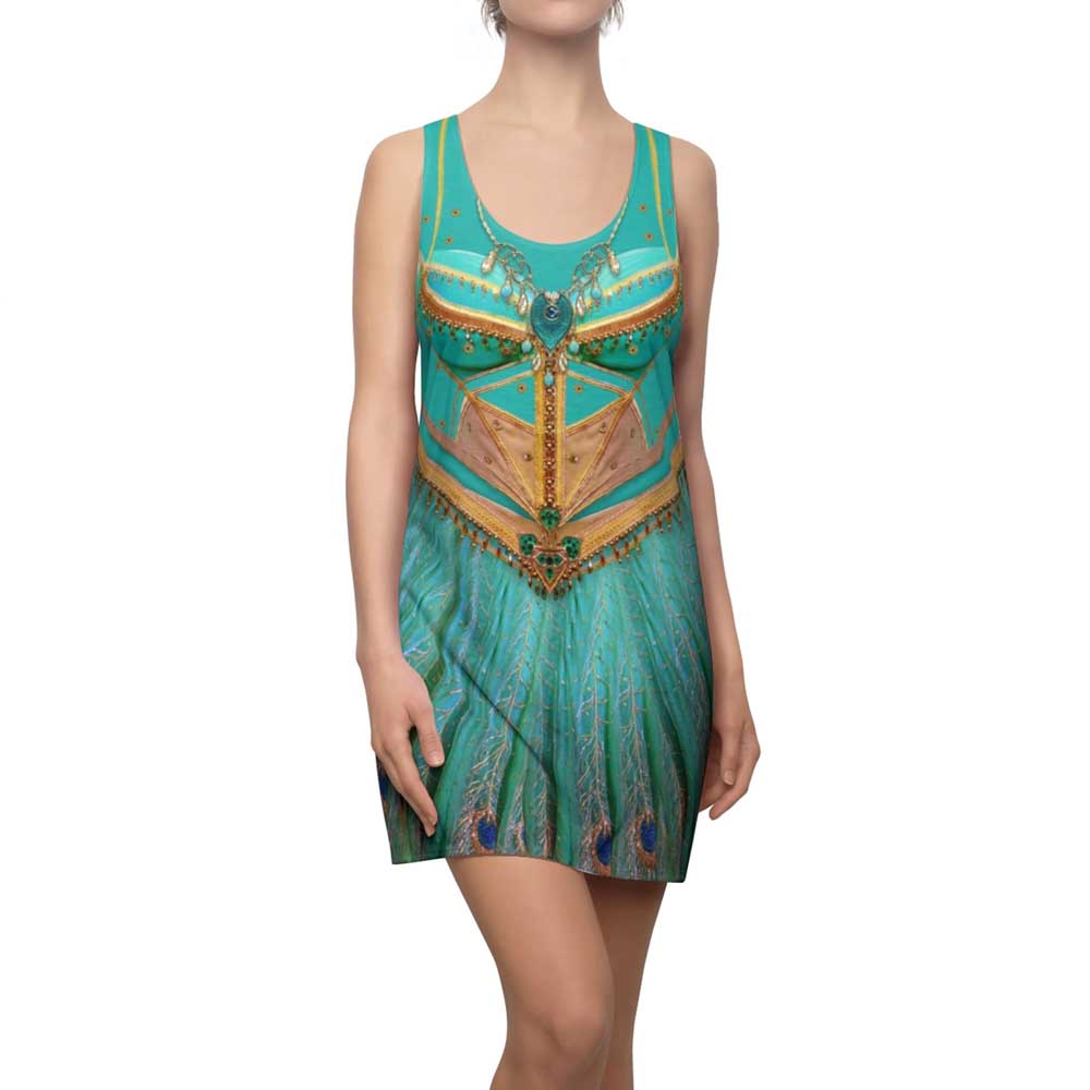 Jasmine Blue Peacock Dress Aladdin Live Action Costume Halloween