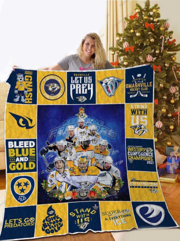 Lets Go Gnashville Predators Christmas Fleece Quilt Blanket Premium