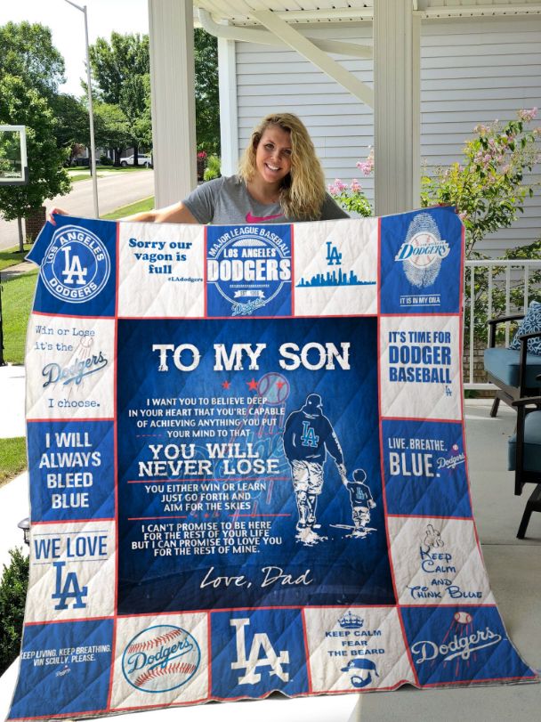 Los Angeles Dodgers We Love La Letter From Dad Fleece Quilt Blanket Premium