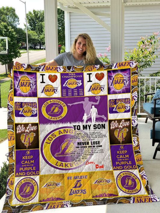 Los Angeles Laker To My Son Love Dad Fleece Quilt Blanket Premium