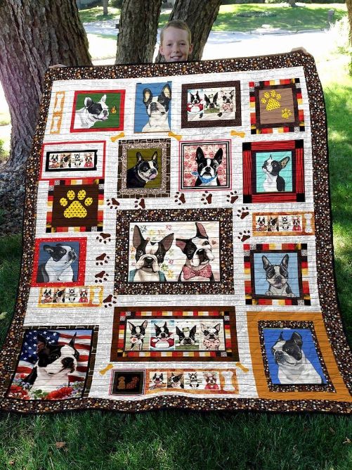 Lovely Boston Terrier Fleece Quilt Blanket Comfortable