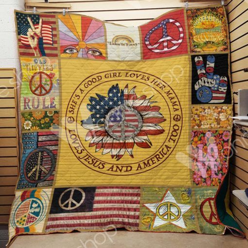 Loves Jesus And America Too Hippie Fleece Quilt Blanket Premium