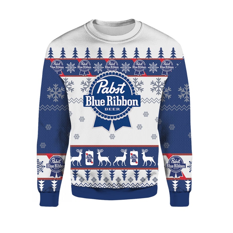 Pabst Blue Ribbon Beer Ugly Christmas Sweater Knitted Sweater