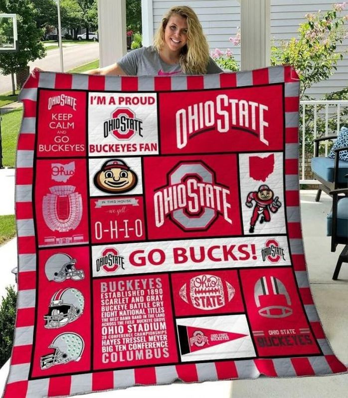 Red Ohio State Buckeyes Ncaa Collection Fleece Quilt Blanket Premium