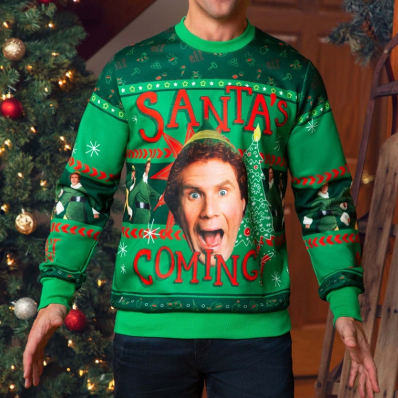 Santa Is Coming Elf Ugly Christmas Sweater Knitted Sweater Santa Is Coming Elf Ugly Christmas Sweater Knitted Sweater
