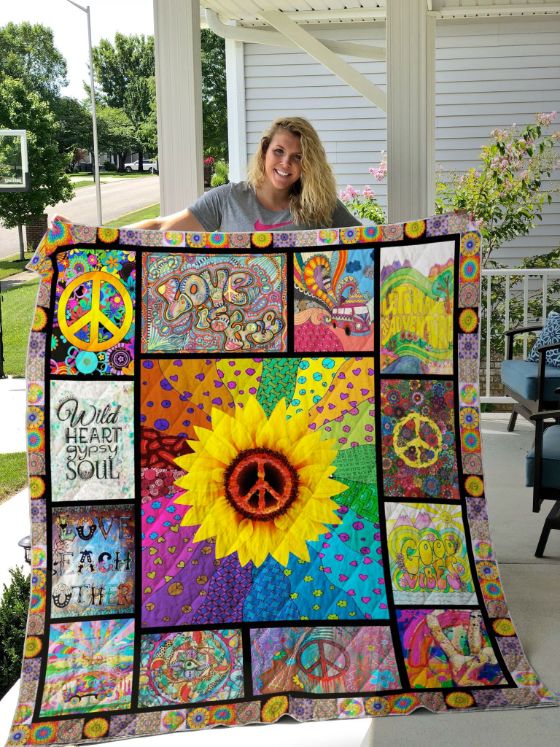 Sunflower Good Vibes Hippie Sunflower Fleece Quilt Blanket Gift