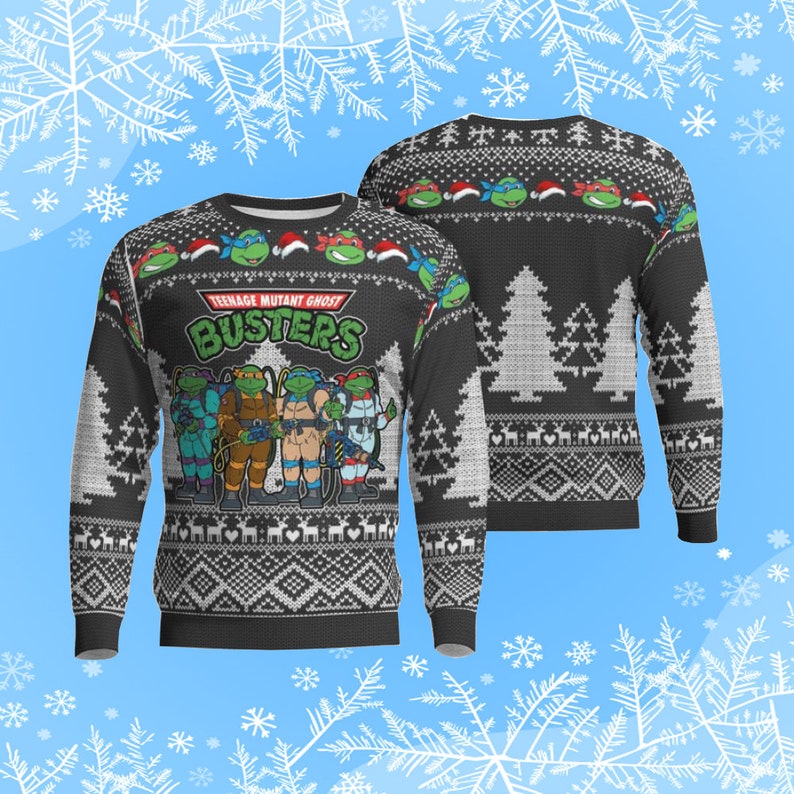 Teenage Mutant Ghost Busters Ugly Christmas Sweater Gift Xmas Teenage Mutant Ghost Busters Ugly Christmas Sweater Gift Xmas