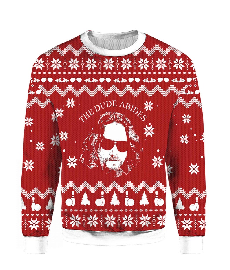 The Big Lebowski The Dude Abides Ugly Xmas Sweater Gift Xmas