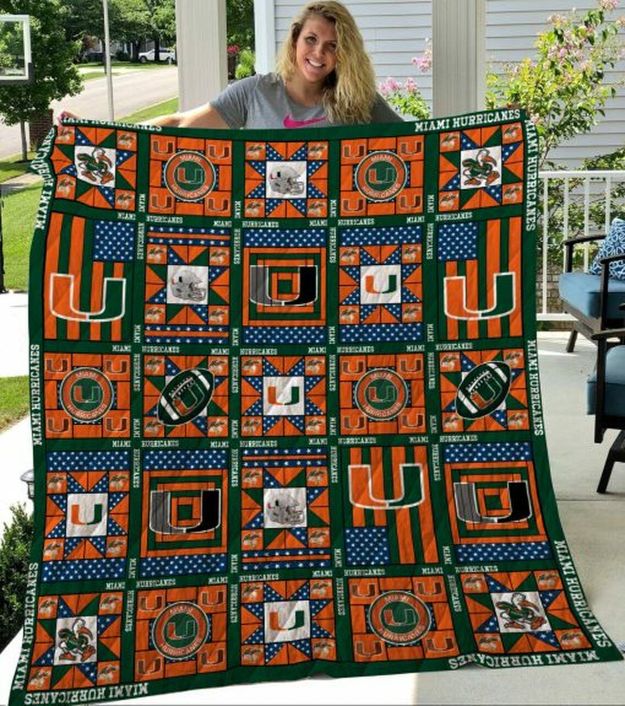 The Hurricanes Ncaa Miami Hurricanes Collection Combined Fleece Quilt Blanket Gift