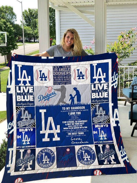 To My Grandson Love Grandmom Los Angeles Dodgers Fleece Quilt Blanket Comfortable