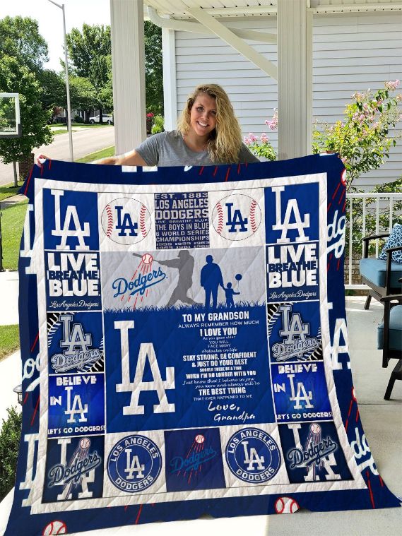 To My Grandson Love Grandpa Los Angeles Dodgers Fleece Quilt Blanket Gift