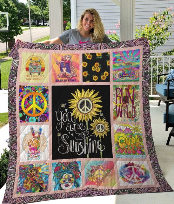 Walk In Peace Hippie Sunflower Fleece Quilt Blanket Comfortable