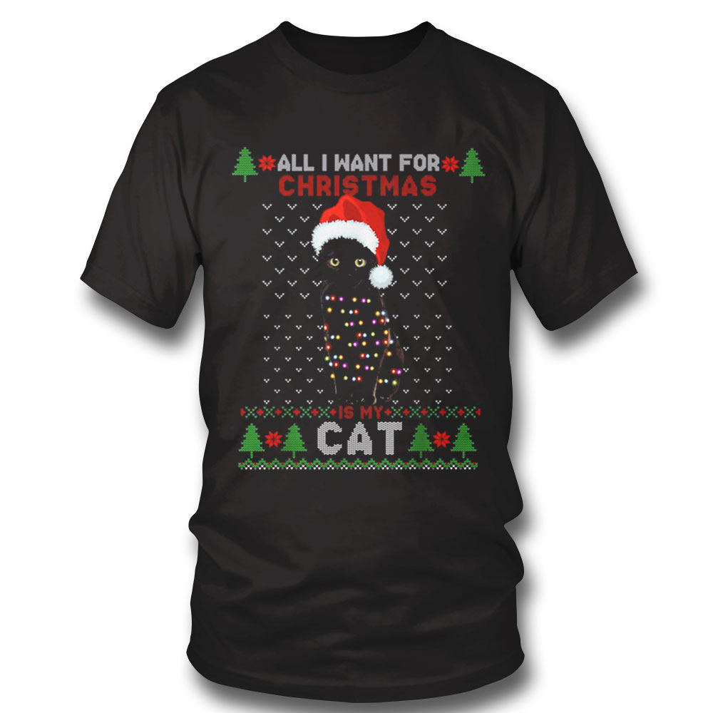 Cat Lovers Cute Cat Santa Hat Ugly Christmas Shirt