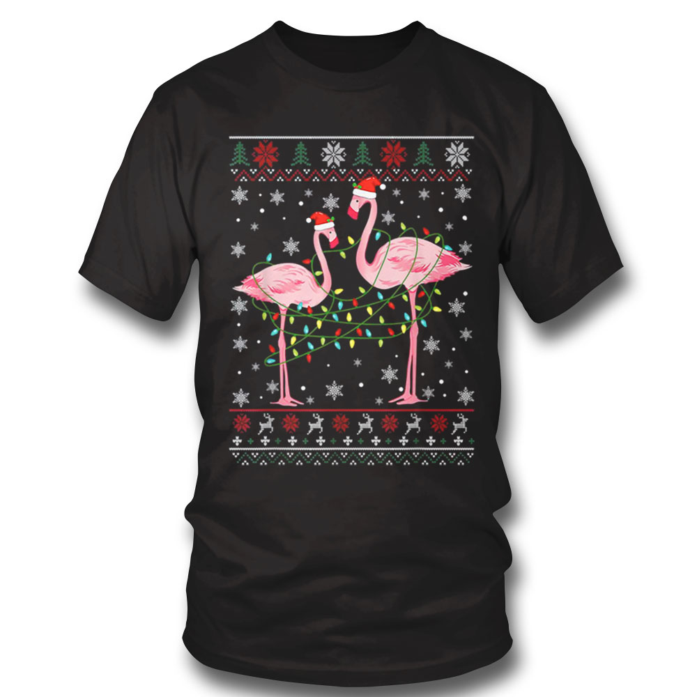 Flamingo Lights Tangled Ugly Christmas Shirt