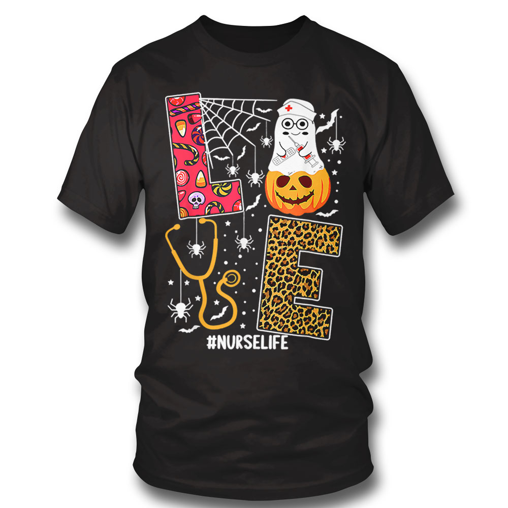 Love Nurse Pumpkin Leopard Fall Halloween Thanksgiving Women Shirt