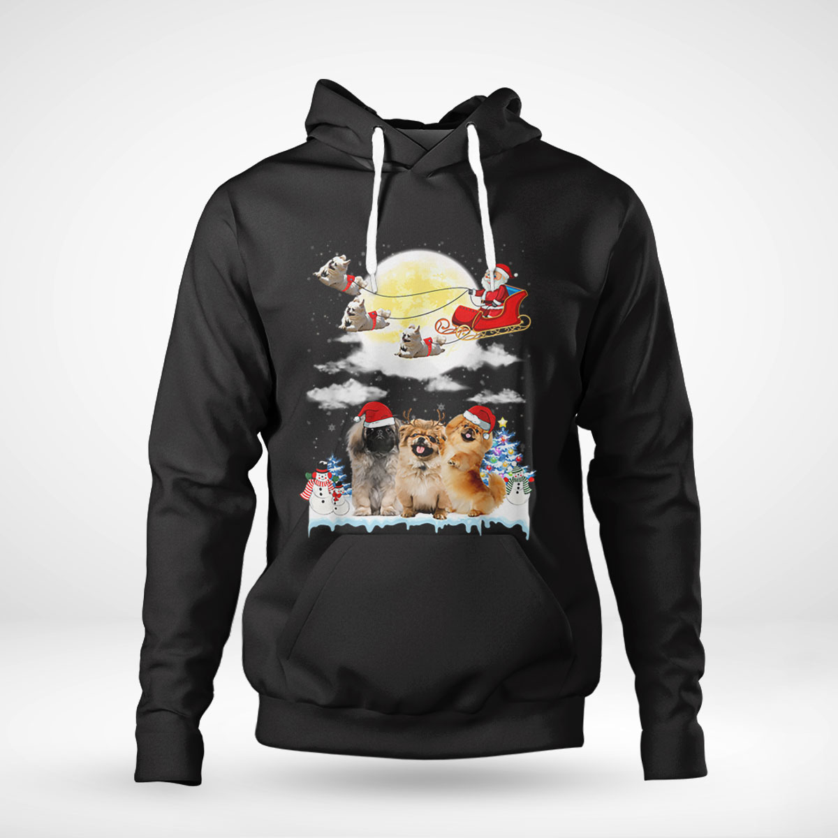 Pekingese Reindeer Christmas Moon Santa Dog T Shirt Long Sleeve, Tank Top