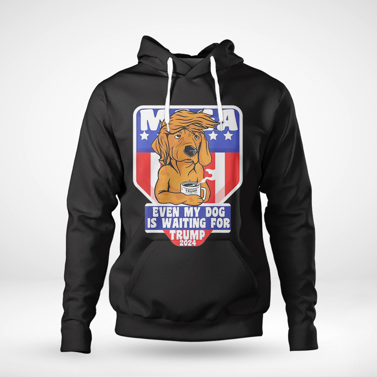Trump 2024 Maga Even My Dog Is Waiting For American Flag Hoodie T-shirt Long Sleeve, Tank Top
