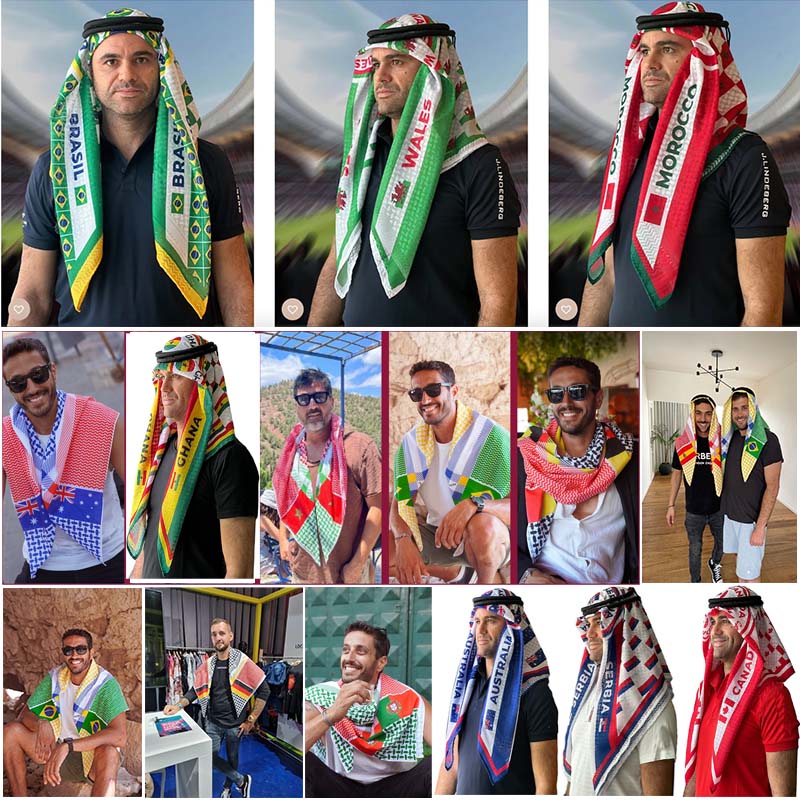 2022 World Cup Turban Spain Keffiyeh Shemagh Wrap Headwear Scarf Gift