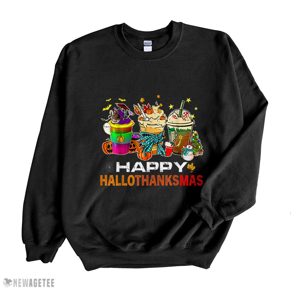 Coffee Halloween Thanksgiving Christmas Happy Hallothanksmas Shirt