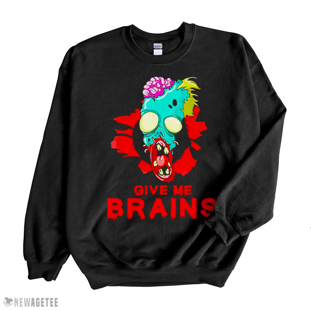 Give Me Brains Zombie Halloween Monster Shirt Long Sleeve, Ladies Tee