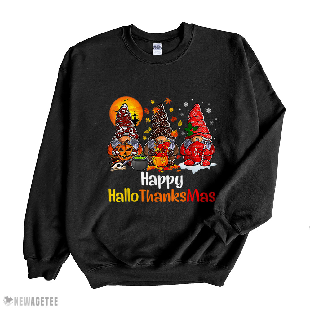 Happy Hallothanksmas Gnomes Halloween Thanksgiving Christmas Shirt