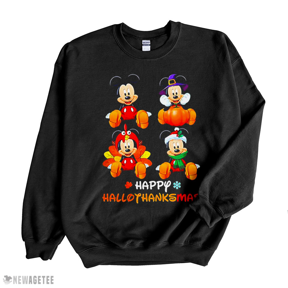 Happy Hallothanksmas Halloween Thanksgiving Christmas Mickey Mouse Thanksgiving T-shirt Long Sleeve, Ladies Tee