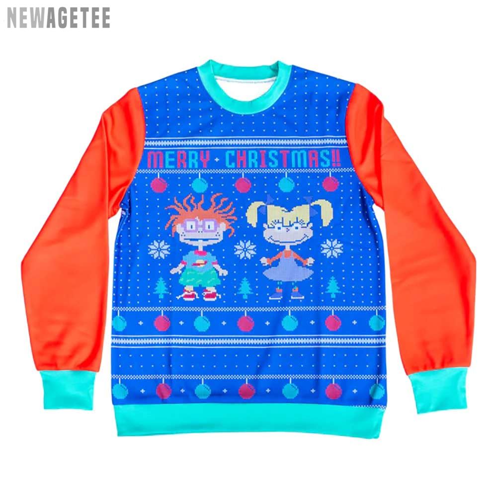 Chuckie Angelica Rugrats Merry Christmas Ugly Christmas Sweater Gift Xmas