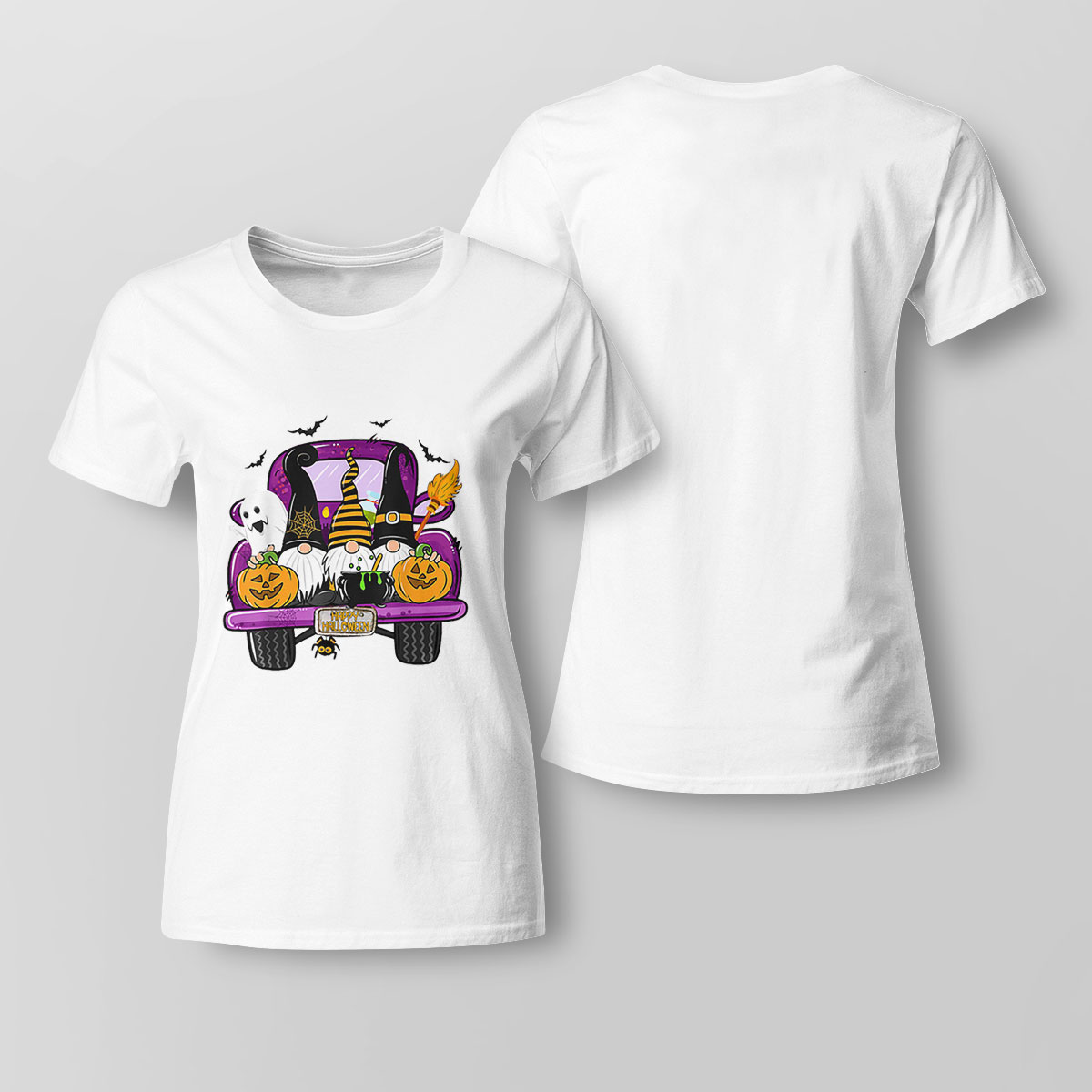Boo Pumpkin Witch Gnomes In Halloween Truck Funny Holiday Shirt