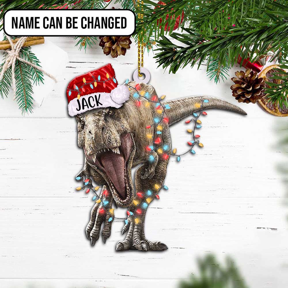 Personalized Dinosaur T-rex Flat Wooden Christmas Ornament Decoration