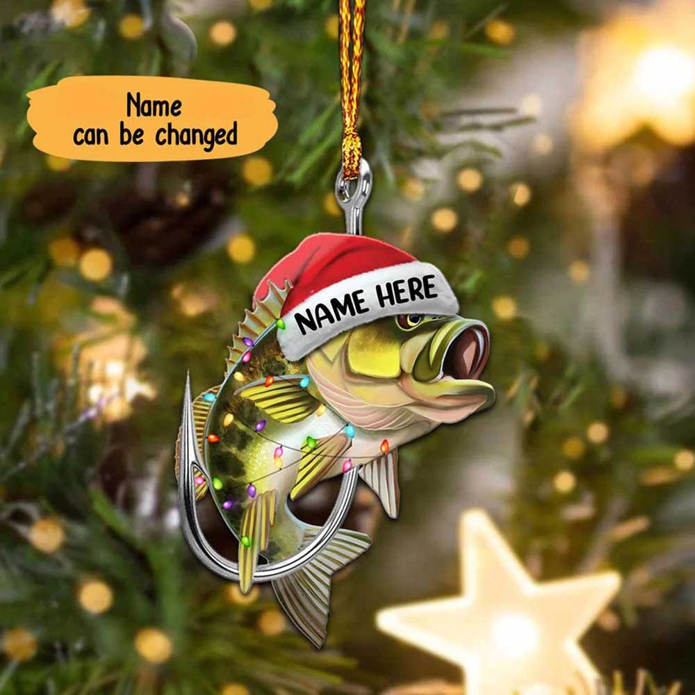 Personalized Fishing Bass Fish Christmas Ornament Fishing Flat Wooden Christmas Ornament Decoration