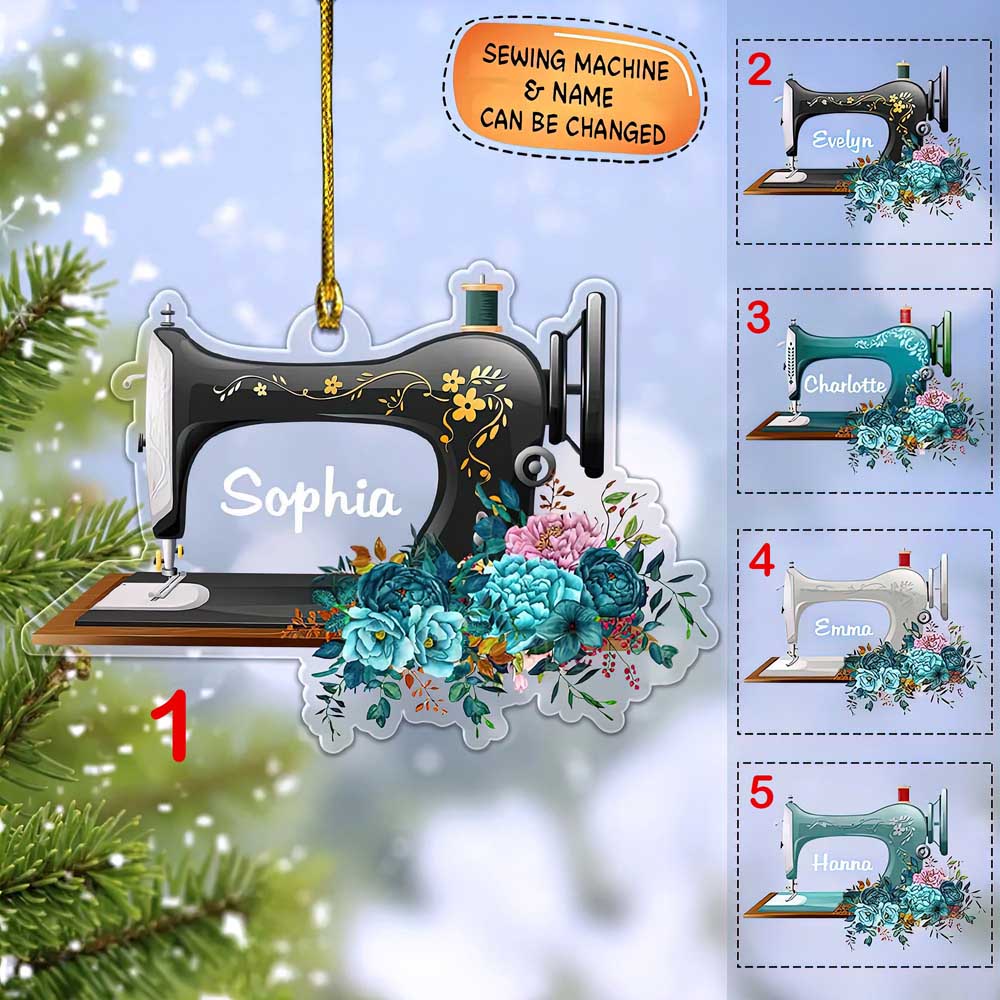Personalized Sewing Machine Flat Wooden Christmas Ornament Gift For Sewing Lover Quilter Holiday Gift