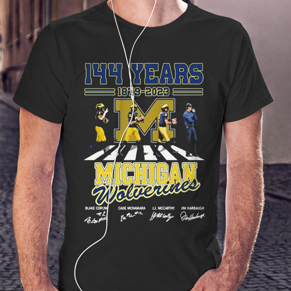 144 Years 1879 2023 Michigan Wolverines Team Abbey Road Signatures Hoodie Shirt