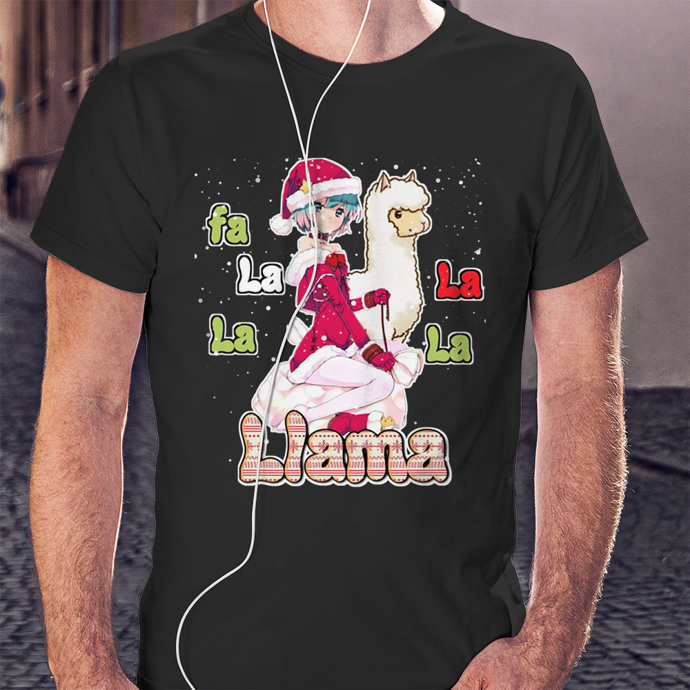 Anime Girl Fa La La La Llama Xmas Kawaii Llama Girl Hoodie Shirt