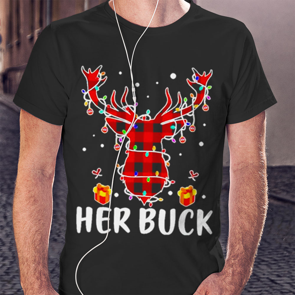 Her Buck His Doe Reindeer Xmas Pajamas Matching Couples Shirt