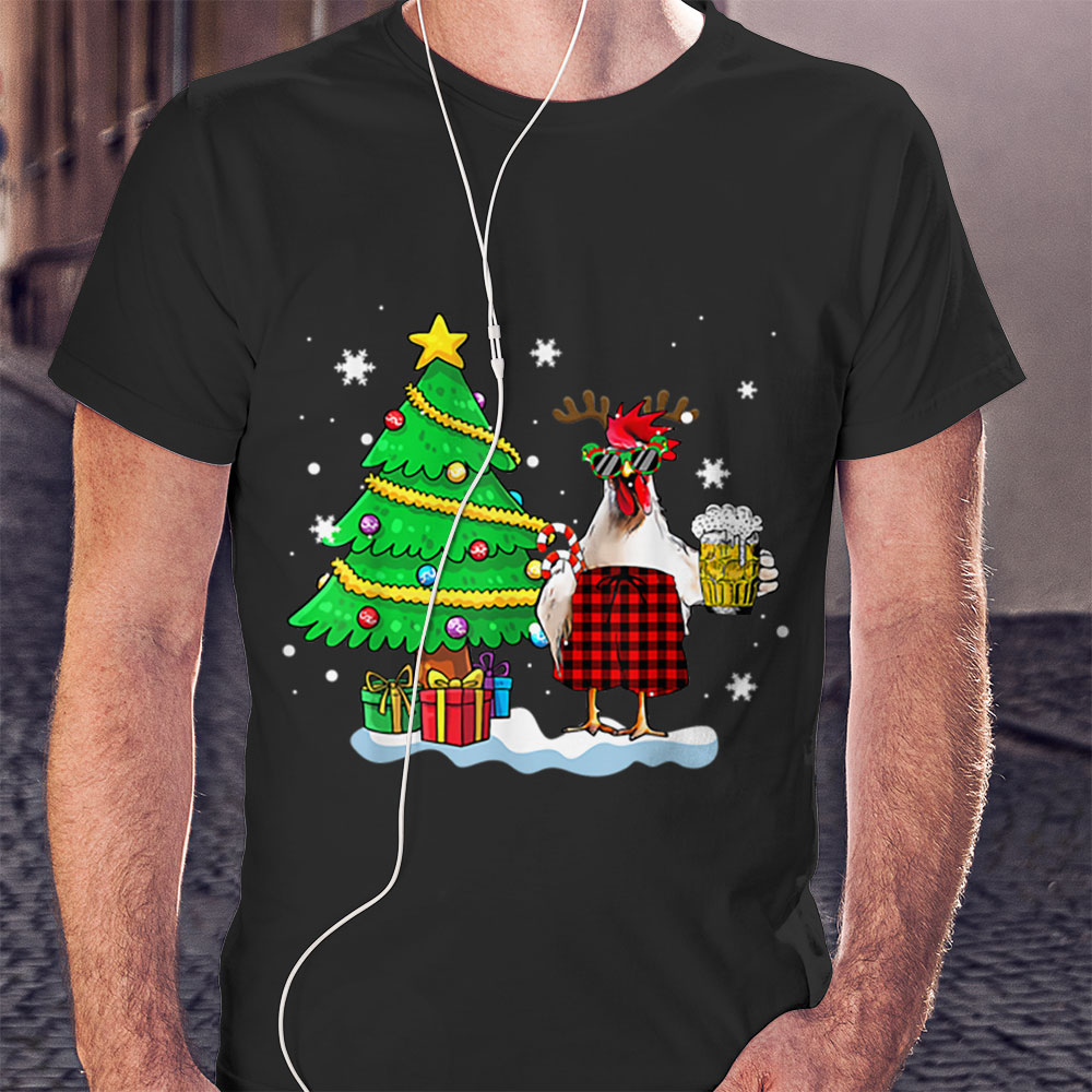 Santa Beer Chicken Merry Christmas Drinking Shirt
