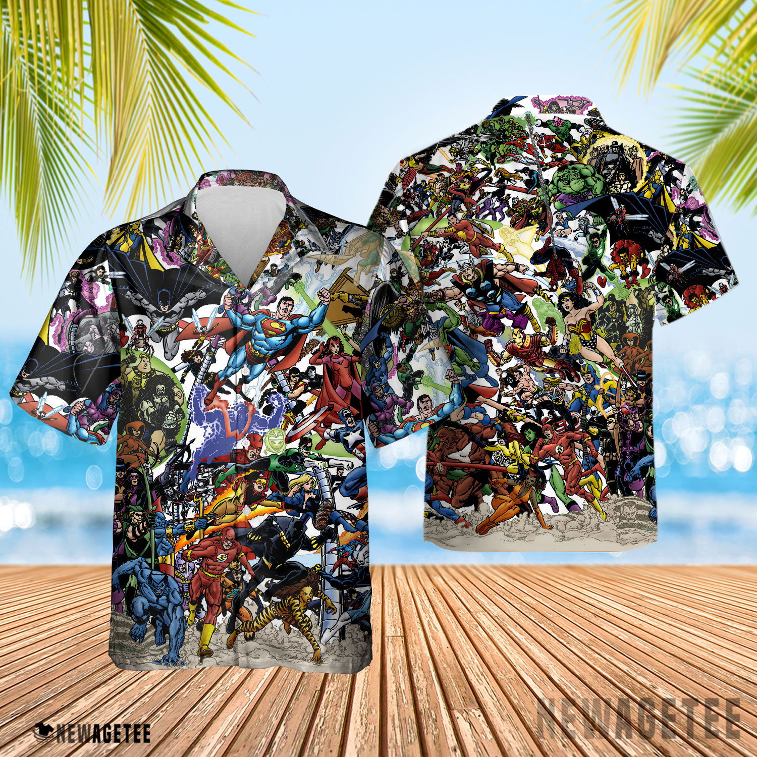Avengers Vs Justice League Cover By George Perez Hawaiian Shirt And Shorts Short Sleeve Button Up