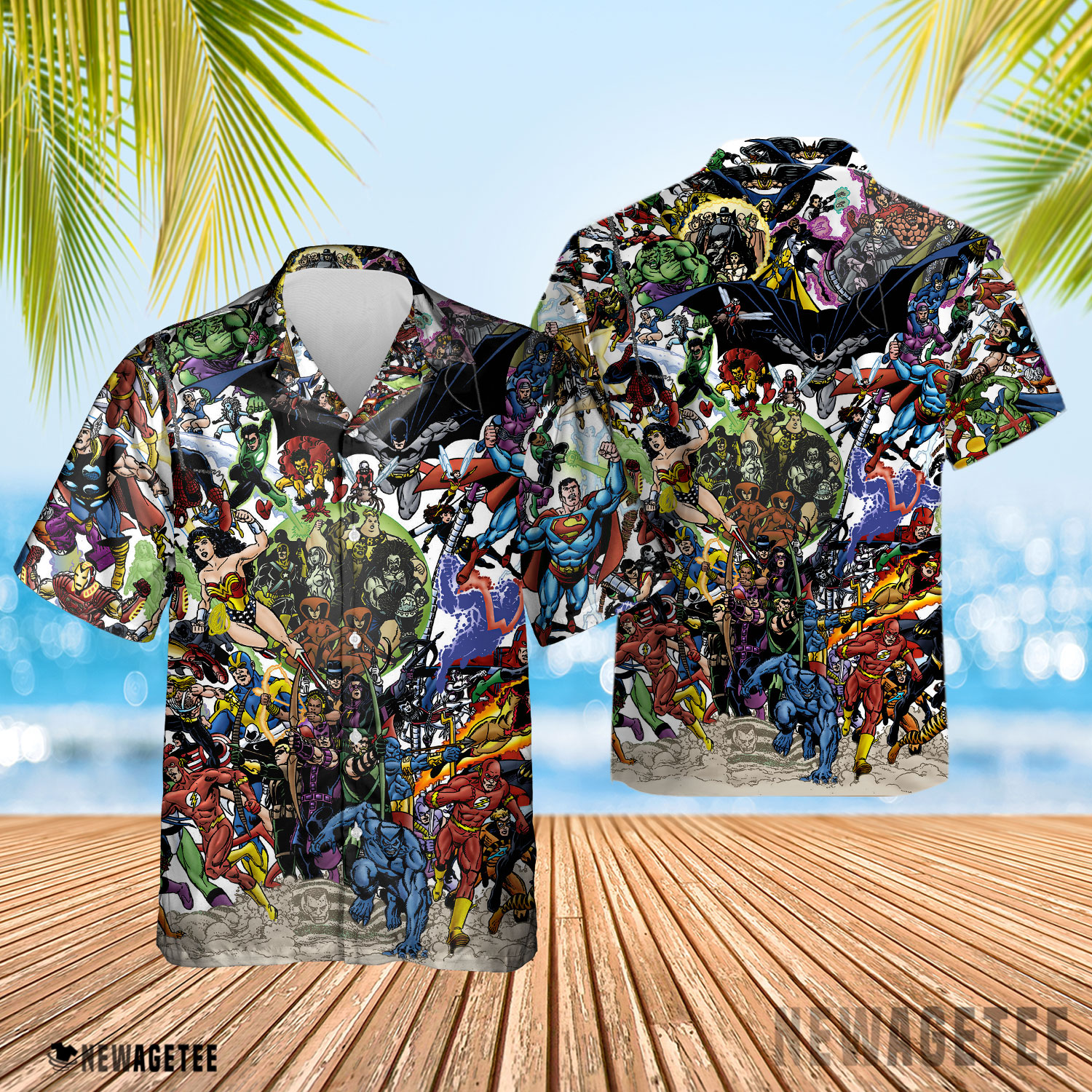George Perez Avengers Vs Justice League Hawaiian Shirt And Shorts Short Sleeve Button Up