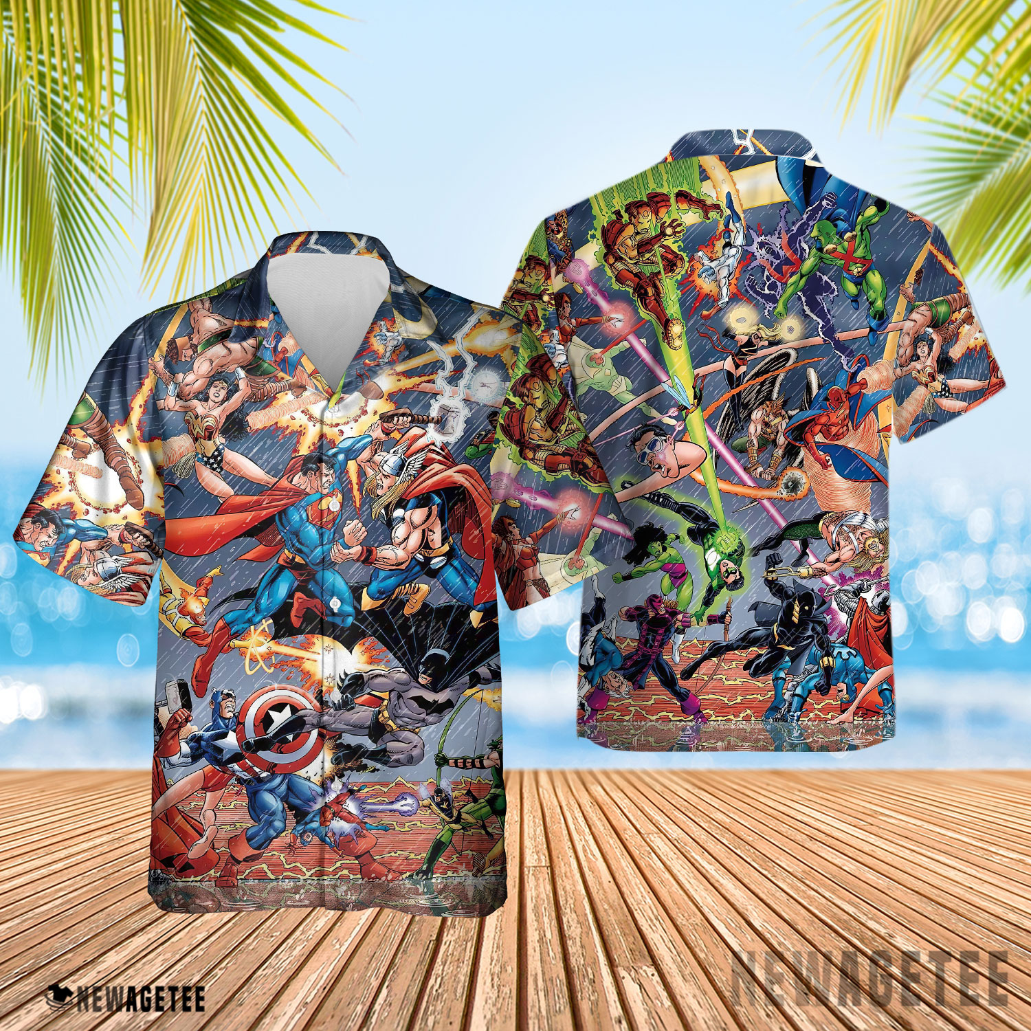 George Perez Jla Vs Avengers Hawaiian Shirt And Shorts Short Sleeve Button Up