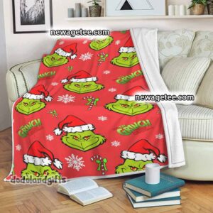 Christmas Grinch Pattern Santa Fleece Throw Blanket