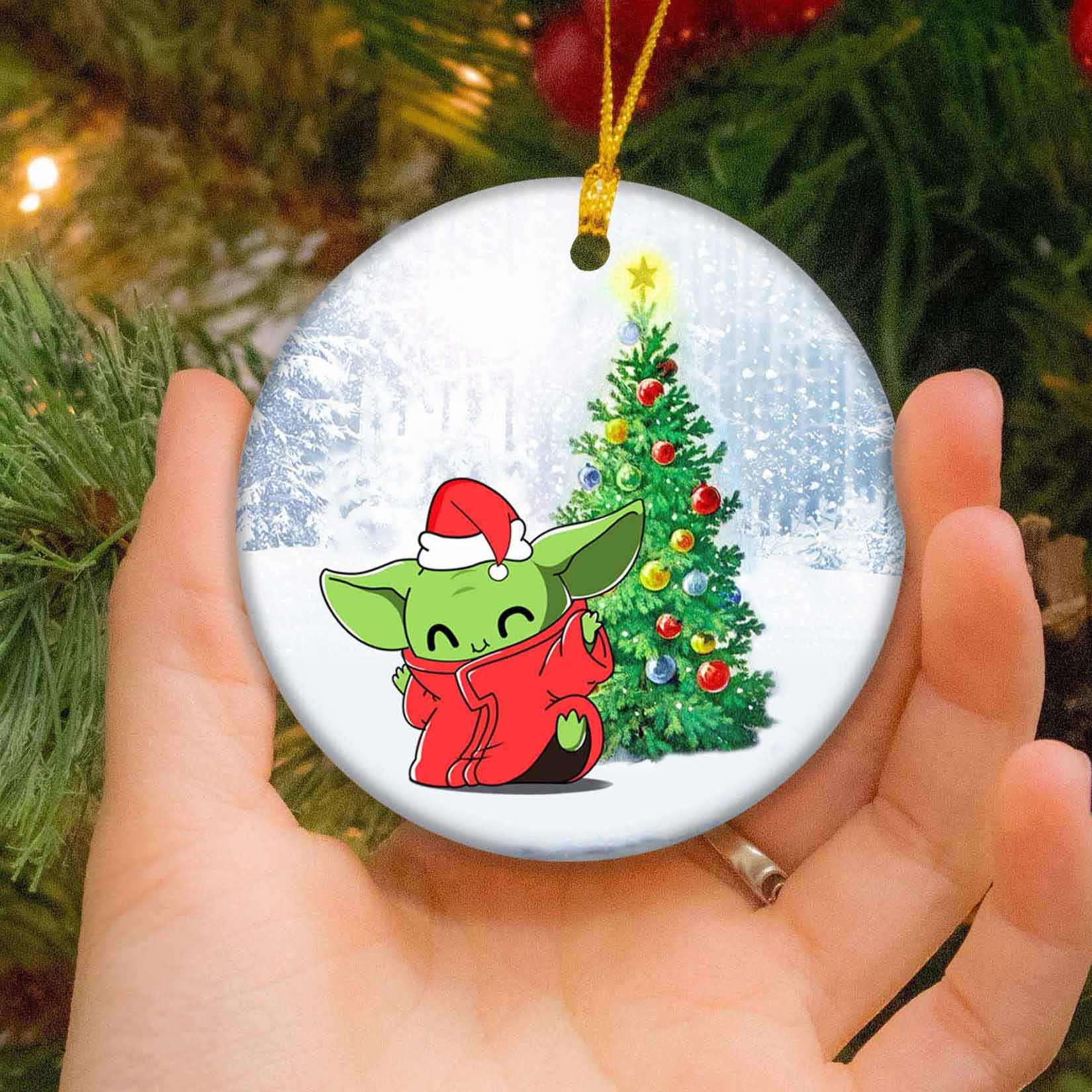 Baby Yoda Santa Christmas Ornament Decoration With Santa Hat Xmas Tree Decor